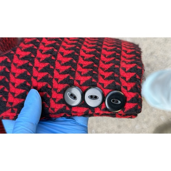 Vintage Linda Allard Ellen Tracy Houndstooth Suit Set Red Black Blazer Skirt - Picture 5 of 10